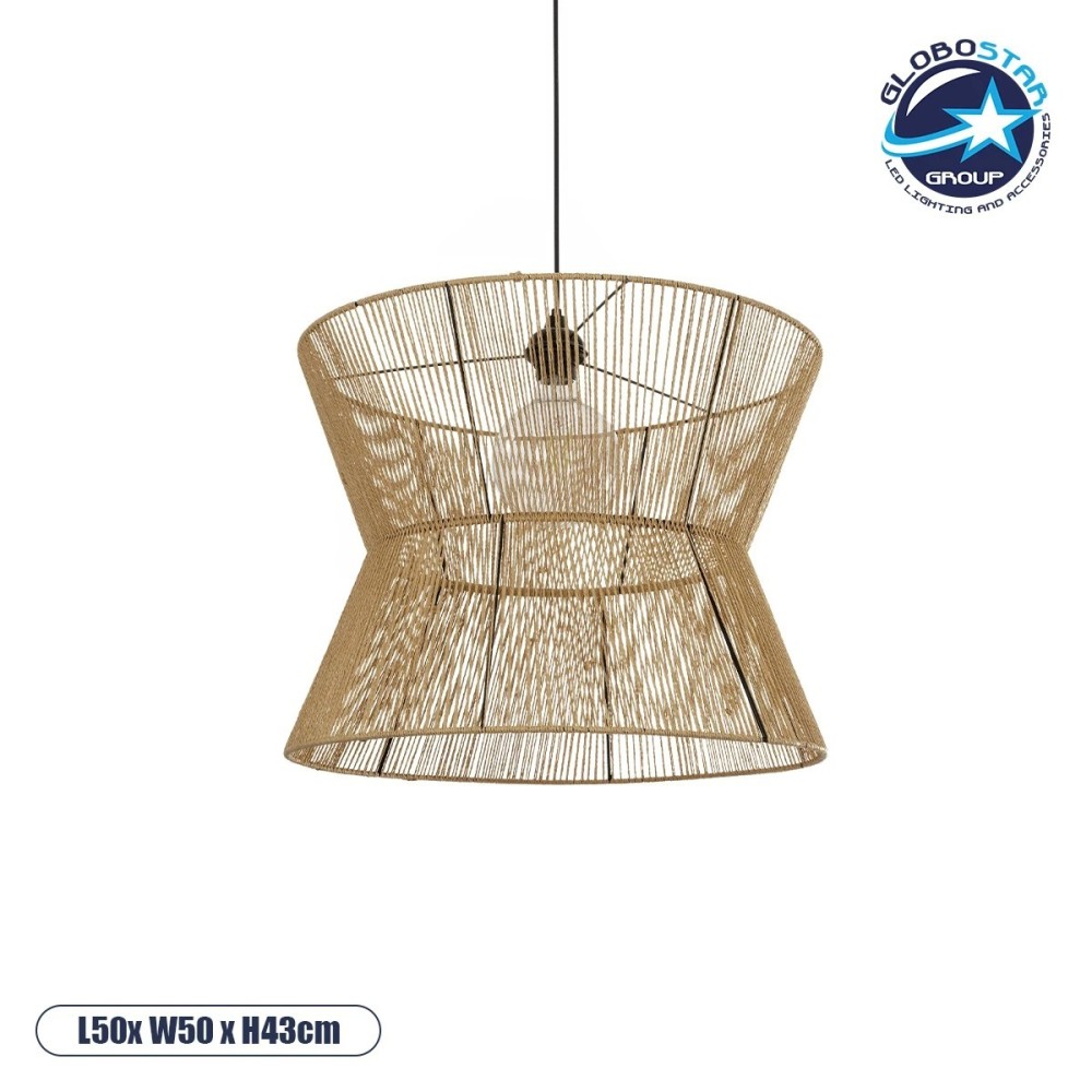 GLOBOSTAR® UPCONE 205-0056 Boho Κρεμαστό Φωτιστικό Οροφής με Ντουί 1 x E27 AC 220-240V IP20 - Μπεζ - M50 x Π50 x Υ43cm